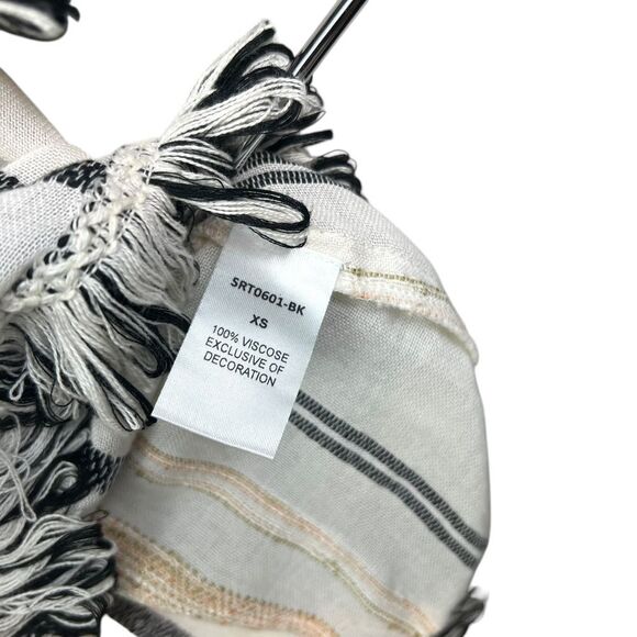 THML Womens Tunic Top Boho Embroidered Fringe with Aztec Pattern Cream Black XS - Picture 4 of 6